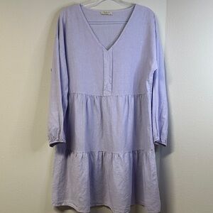 Bellambra Made In Italy Lavender Long Sleeve Linen Blend Tiered Mini Dress L